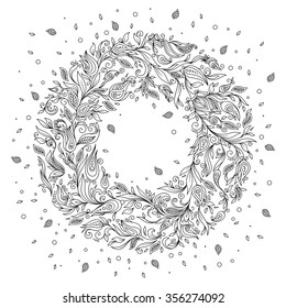 Pattern for coloring book. Ethnic, floral, retro, doodle, vector, tribal design element. Black and white background. Doodle vector background. Henna paisley mehndi doodles design tribal design element