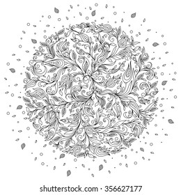 Pattern for coloring book. Ethnic, floral, retro, doodle, vector, tribal design element. Black and white background. Doodle vector background. Henna paisley mehndi doodles design tribal design element