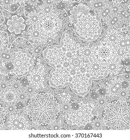 Pattern for coloring book.  Ethnic, floral, retro, doodle, vector, tribal design element. Black and white  background. zentangle