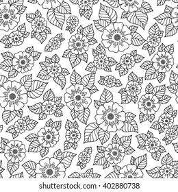 Pattern for coloring book. Ethnic, floral, retro, doodle, vector, tribal design element. Black and white background. Doodle vector background. Henna paisley mehndi doodles design tribal design element