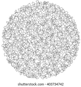 Pattern for coloring book. Ethnic, floral, retro, doodle, vector, tribal design element. Black and white background. Doodle vector background. Henna paisley mehndi doodles design tribal design element