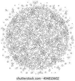 Pattern for coloring book. Ethnic, floral, retro, doodle, vector, tribal design element. Black and white background. Doodle vector background. Henna paisley mehndi doodles design tribal design element