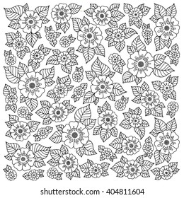 Pattern for coloring book. Ethnic, floral, retro, doodle, vector, design element. Black and white background. Doodle vector background. Henna paisley mehndi doodles design tribal design element

