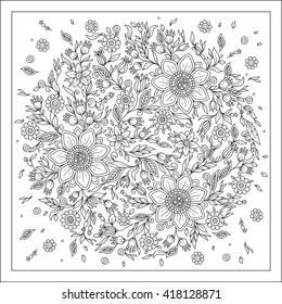Pattern for coloring book. Ethnic, floral, retro, doodle, vector,  design element. Black and white background. Doodle vector background. Henna paisley mehndi doodles design tribal design element