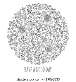 Pattern for coloring book. Ethnic, floral, retro, doodle, vector, tribal design element. Black and white background. Doodle vector background. Henna paisley mehndi doodles design tribal design element