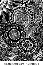Pattern for coloring book. Ethnic, floral, retro, doodle, vector, tribal design element. Black and white background