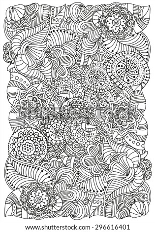 Pattern for coloring book.  Ethnic, floral, retro, doodle, vector, tribal design element. Black and white  background.