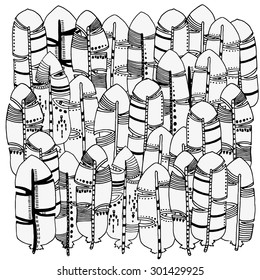 Pattern for coloring book. Feathers.  Ethnic, floral, retro, doodle, vector, tribal design element. Black and white  background. Vintage, artistically drawn, zentangle, stylized, feathers
