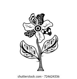 Pattern for coloring book. Flowers. Hand-drawn decorative elements in vector. Black and white pattern