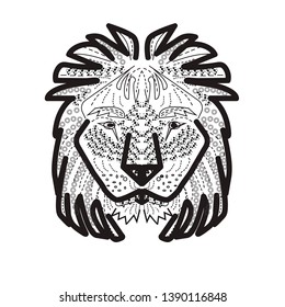 Pattern for coloring book. Hand drawn line flowers art of zodiac Leo. Horoscope symbol for your use. For tattoo art, coloring books set. Henna Mehndi Tattoo Ethnic Zentangle Doodles style.King