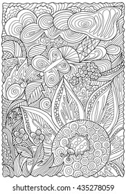 Pattern for coloring book. . Hand drawn. Adults. Black and white. Etnic, floral, doodle, vector, triba,. zentangle.

 