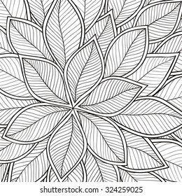 Pattern for coloring book. Leaves. Ethnic, floral, retro, doodle, tribal design element. Black and white background. Zentangle patterns.