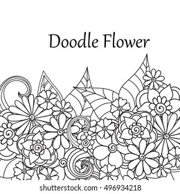Pattern for coloring book. Leaves. Ethnic, floral, retro, doodle, tribal design element. Black and white background. Zentangle patterns.