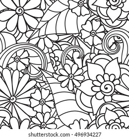 Pattern for coloring book. Leaves. Ethnic, floral, retro, doodle, tribal design element. Black and white background. Zentangle patterns.