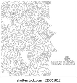 Pattern for coloring book. Leaves. Ethnic, floral, retro, doodle, tribal design element. Black and white background. Zentangle patterns.