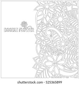 Pattern for coloring book. Leaves. Ethnic, floral, retro, doodle, tribal design element. Black and white background. Zentangle patterns.