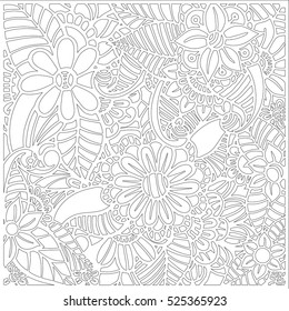 Pattern for coloring book. Leaves. Ethnic, floral, retro, doodle, tribal design element. Black and white background. Zentangle patterns.