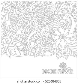 Pattern for coloring book. Leaves. Ethnic, floral, retro, doodle, tribal design element. Black and white background. Zentangle patterns.
