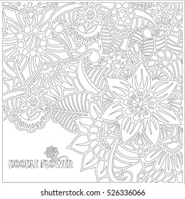 Pattern for coloring book. Leaves. Ethnic, floral, retro, doodle, tribal design element. Black and white background. Zentangle patterns.