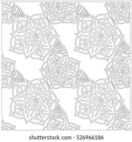Pattern for coloring book. Leaves. Ethnic, floral, retro, doodle, tribal design element. Black and white background. Zentangle patterns.