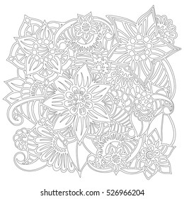 Pattern for coloring book. Leaves. Ethnic, floral, retro, doodle, tribal design element. Black and white background. Zentangle patterns.