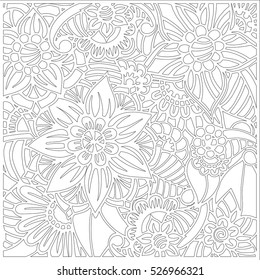 Pattern for coloring book. Leaves. Ethnic, floral, retro, doodle, tribal design element. Black and white background. Zentangle patterns.