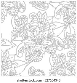 Pattern for coloring book. Leaves. Ethnic, floral, retro, doodle, tribal design element. Black and white background. Zentangle patterns.