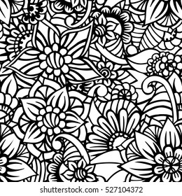 Pattern for coloring book. Leaves. Ethnic, floral, retro, doodle, tribal design element. Black and white background. Zentangle patterns.