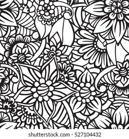 Pattern for coloring book. Leaves. Ethnic, floral, retro, doodle, tribal design element. Black and white background. Zentangle patterns.