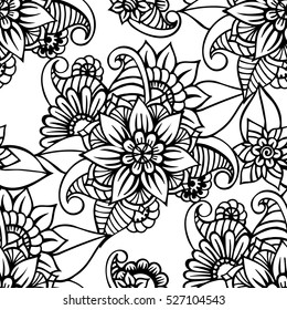 Pattern for coloring book. Leaves. Ethnic, floral, retro, doodle, tribal design element. Black and white background. Zentangle patterns.