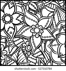 Pattern for coloring book. Leaves. Ethnic, floral, retro, doodle, tribal design element. Black and white background. Zentangle patterns.