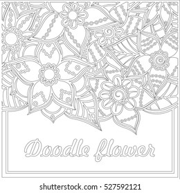 Pattern for coloring book. Leaves. Ethnic, floral, retro, doodle, tribal design element. Black and white background. Zentangle patterns.