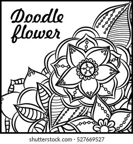 Pattern for coloring book. Leaves. Ethnic, floral, retro, doodle, tribal design element. Black and white background. Zentangle patterns.
