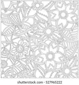 Pattern for coloring book. Leaves. Ethnic, floral, retro, doodle, tribal design element. Black and white background. Zentangle patterns.