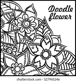 Pattern for coloring book. Leaves. Ethnic, floral, retro, doodle, tribal design element. Black and white background. Zentangle patterns.