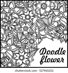 Pattern for coloring book. Leaves. Ethnic, floral, retro, doodle, tribal design element. Black and white background. Zentangle patterns.