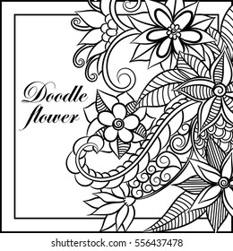 Pattern for coloring book. Leaves. Ethnic, floral, retro, doodle, tribal design element. Black and white background. Zentangle patterns.