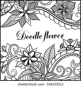 Pattern for coloring book. Leaves. Ethnic, floral, retro, doodle, tribal design element. Black and white background. Zentangle patterns.