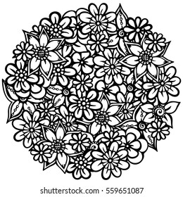 Pattern for coloring book. Leaves. Ethnic, floral, retro, doodle, tribal design element. Black and white background. Zentangle patterns.
