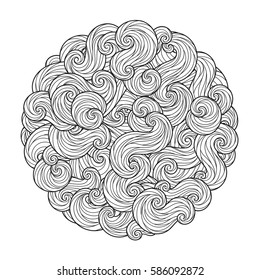 Pattern for coloring book. Leaves. Ethnic, floral, retro, doodle, tribal design element. Black and white background. Zentangle patterns.