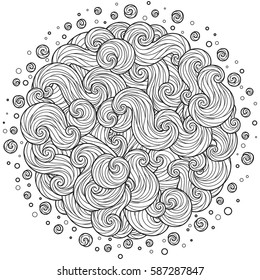 Pattern for coloring book. Leaves. Ethnic, floral, retro, doodle, tribal design element. Black and white background. Zentangle patterns.