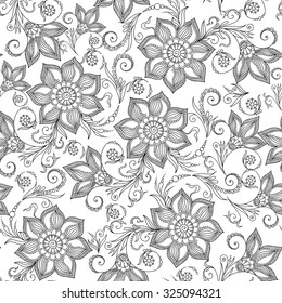 Pattern for coloring book. Coloring book pages for kids and adults.Henna MehendyTattoo Doodles Seamless Pattern