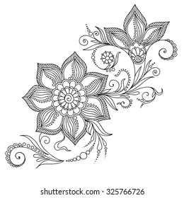 Pattern for coloring book. Coloring book pages for kids and adults.Vector abstract floral elements in indian style.  Henna Mehndi Tattoo Style Doodles