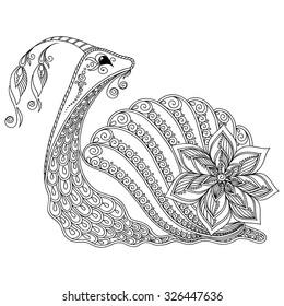 Pattern for coloring book. Coloring book pages for kids and adults. Illustration of a snail. Henna Mehndi Tattoo Style Doodles