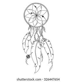 Pattern For Coloring Book. Coloring Book Pages For Kids And Adults. Indian Dream Catcher  Henna Mehndi Tattoo Style Doodles