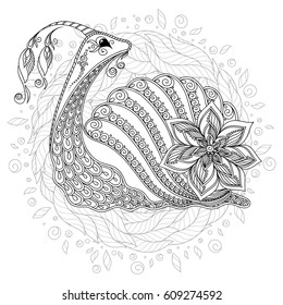 Pattern for coloring book  pages for kids and adults. Illustration of a snail. Henna Mehndi Tattoo Style Doodles