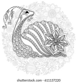 Pattern for coloring book  pages for kids and adults. Illustration of a snail. Henna Mehndi Tattoo Style Doodles