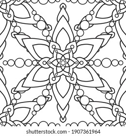 Pattern coloring, kaleidoscope doodle mandala on white background