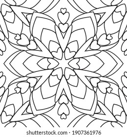 Pattern coloring, kaleidoscope doodle mandala on white background