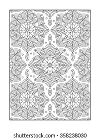 Pattern coloring page for adults (children ok, too) with whimsical rosettes, or monochrome decorative background.
